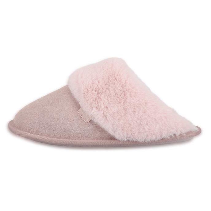 Isotoner® Ladies Suede Mule Slipper With Fur Cuff Pink Extra Image 3